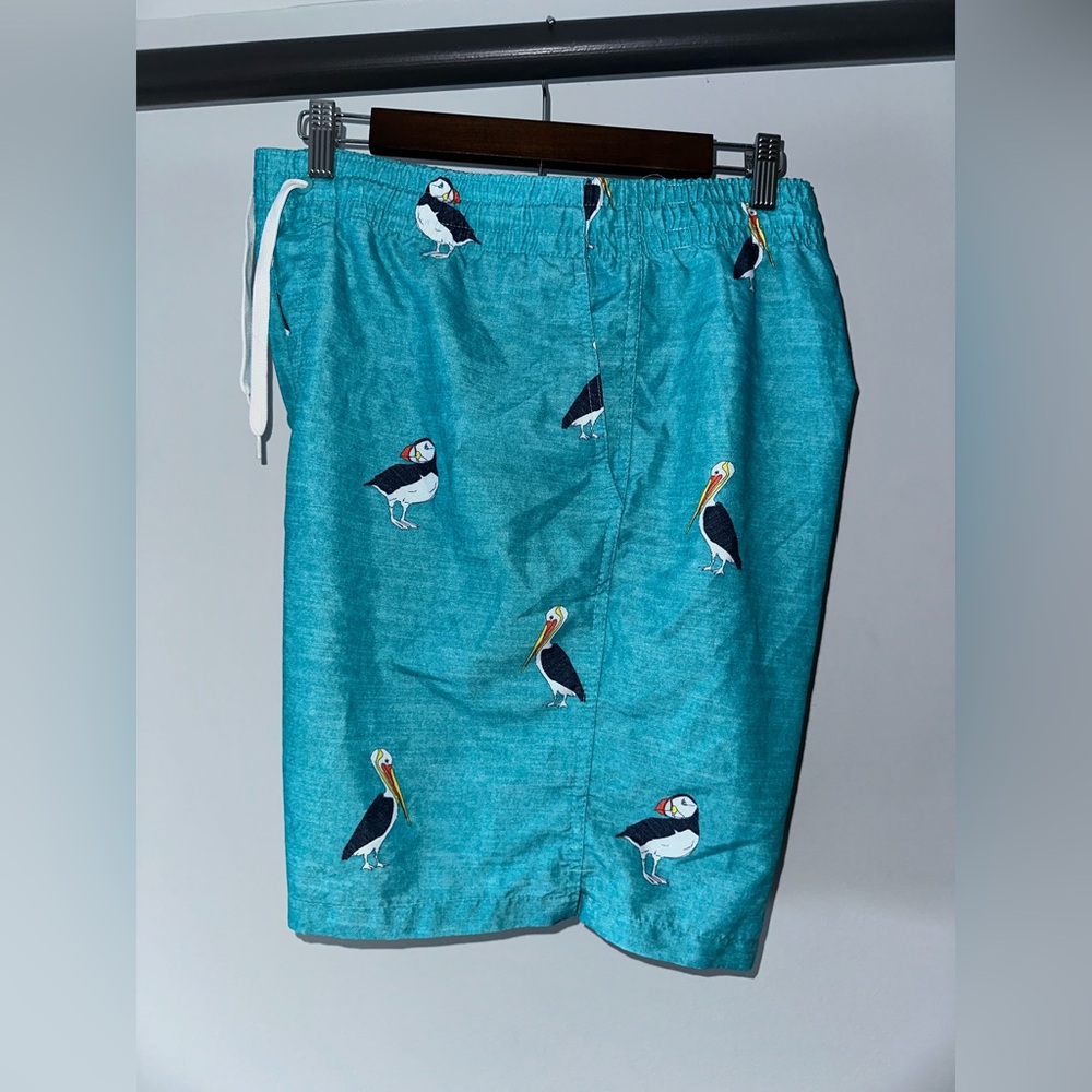 Blue Board Shorts with Puffin Print